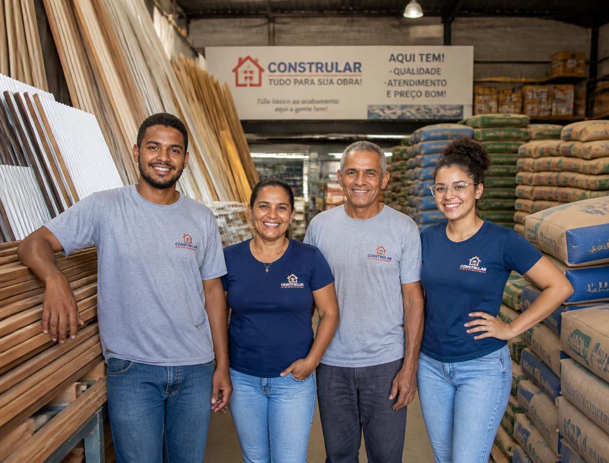 Equipe da Athenas Madeiras atendendo na loja de materiais para construção